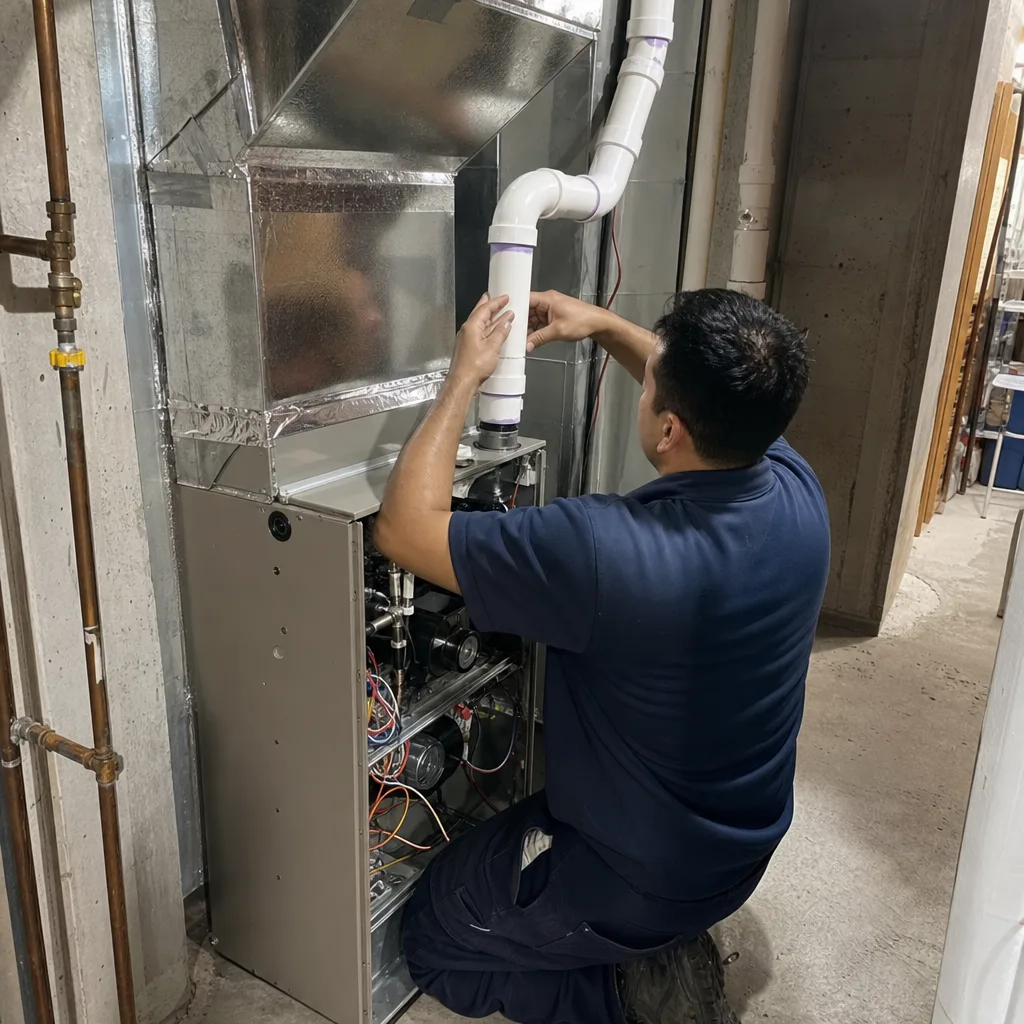 HVAC technician performing professional furnace repair and maintenance